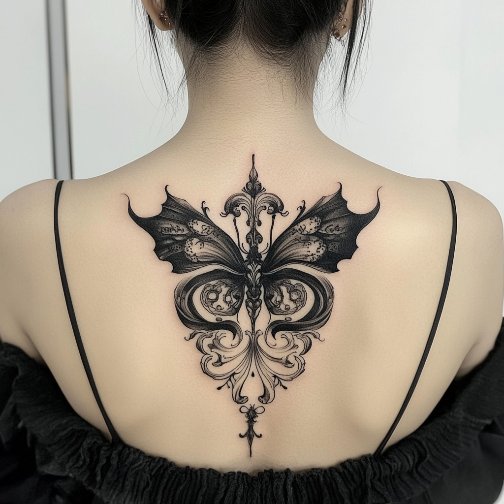 Black and White Butterfly Stencil Tattoo