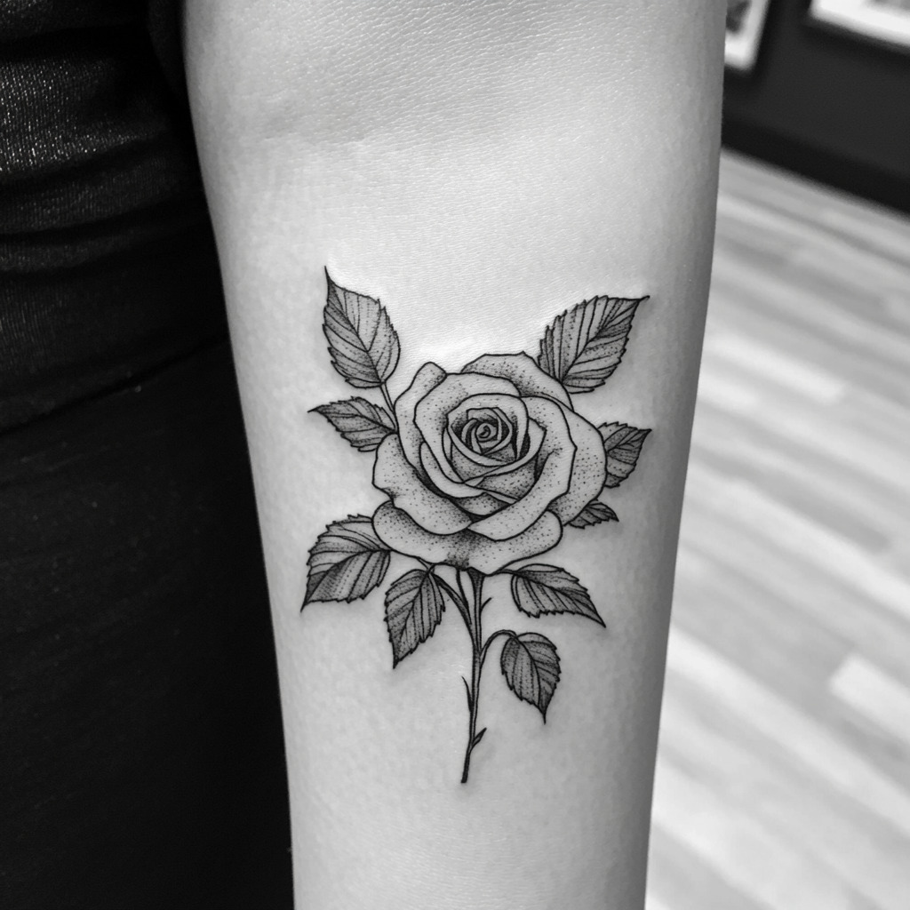 Black and White Rose Stencil Tattoo Design