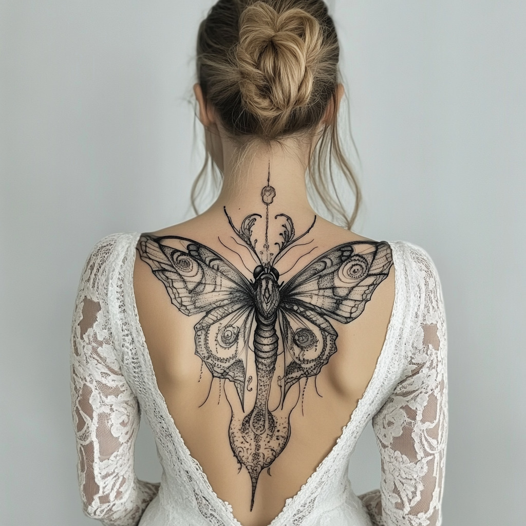 Butterfly Tattoo in Black and White Stencil Design