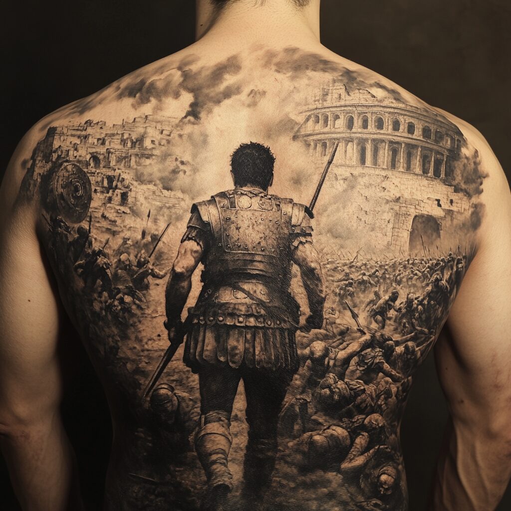 Roman warrior black male tattoo design