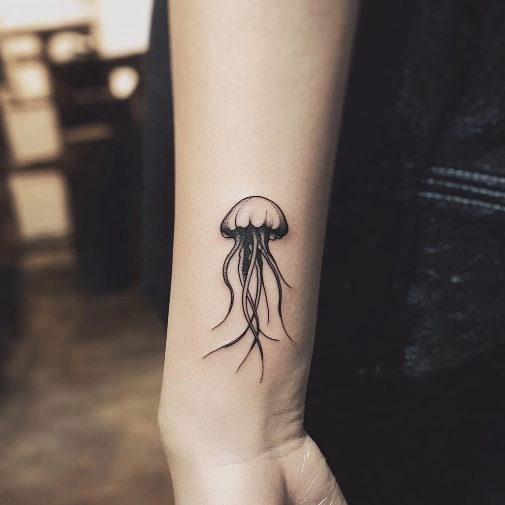 Jellyfish black and white tattoo stencil design